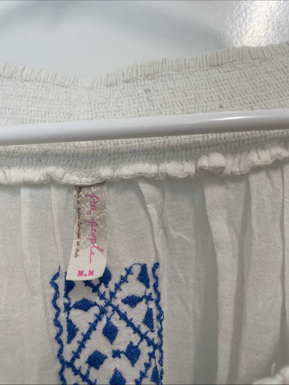 Free People White Tunic with Blue Embroidered Detail - Picture 2 of 4